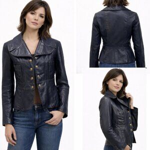Vintage Blue Leather Moto Jacket Size Small